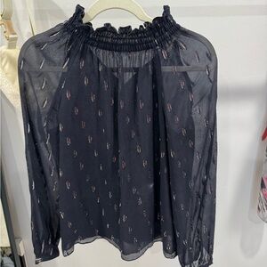 Rebecca Taylor Black Smocked Long Sleeve Blouse